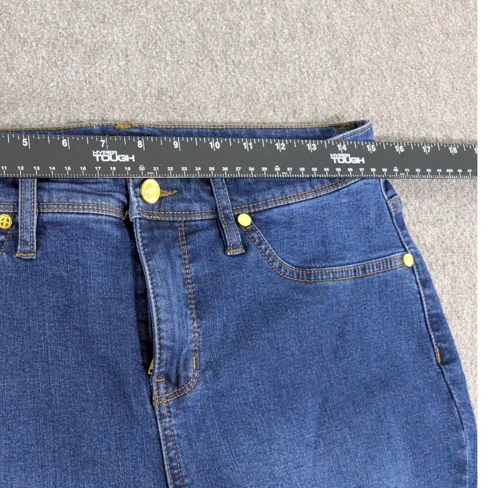 IMAN Women's Jeans Size 12 Dark Wash Blue Denim Bootcut Flare Gold Hardware - Picture 5 of 9